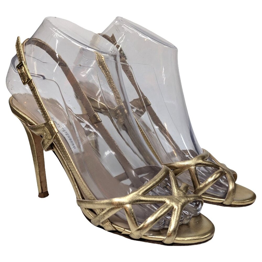 Diane Von Furstenberg Upton Leather Heels Womens Gold Metallic Stiletto Sz 6B - Picture 5 of 12